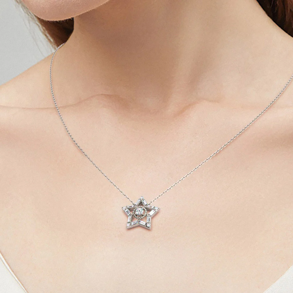 Gnoce Shiny Five-pointed Star Necklace Platinum-plated Silver Blend - Image 6