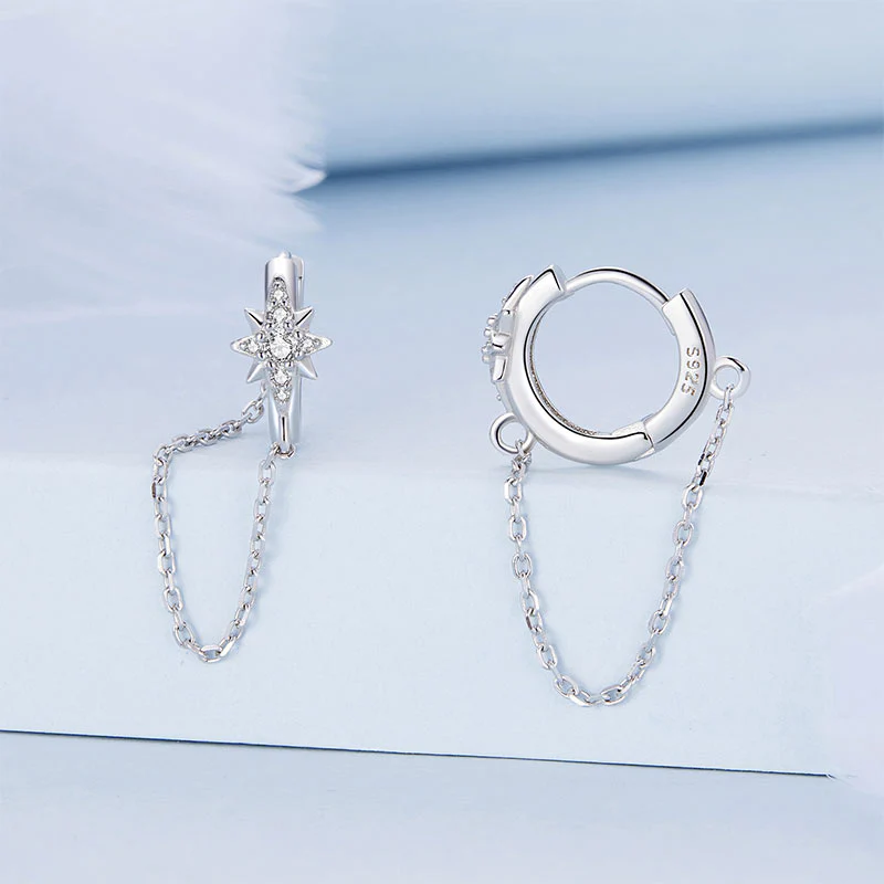 Gnoce Six-Pointed Star Earrings with Chain - Image 2