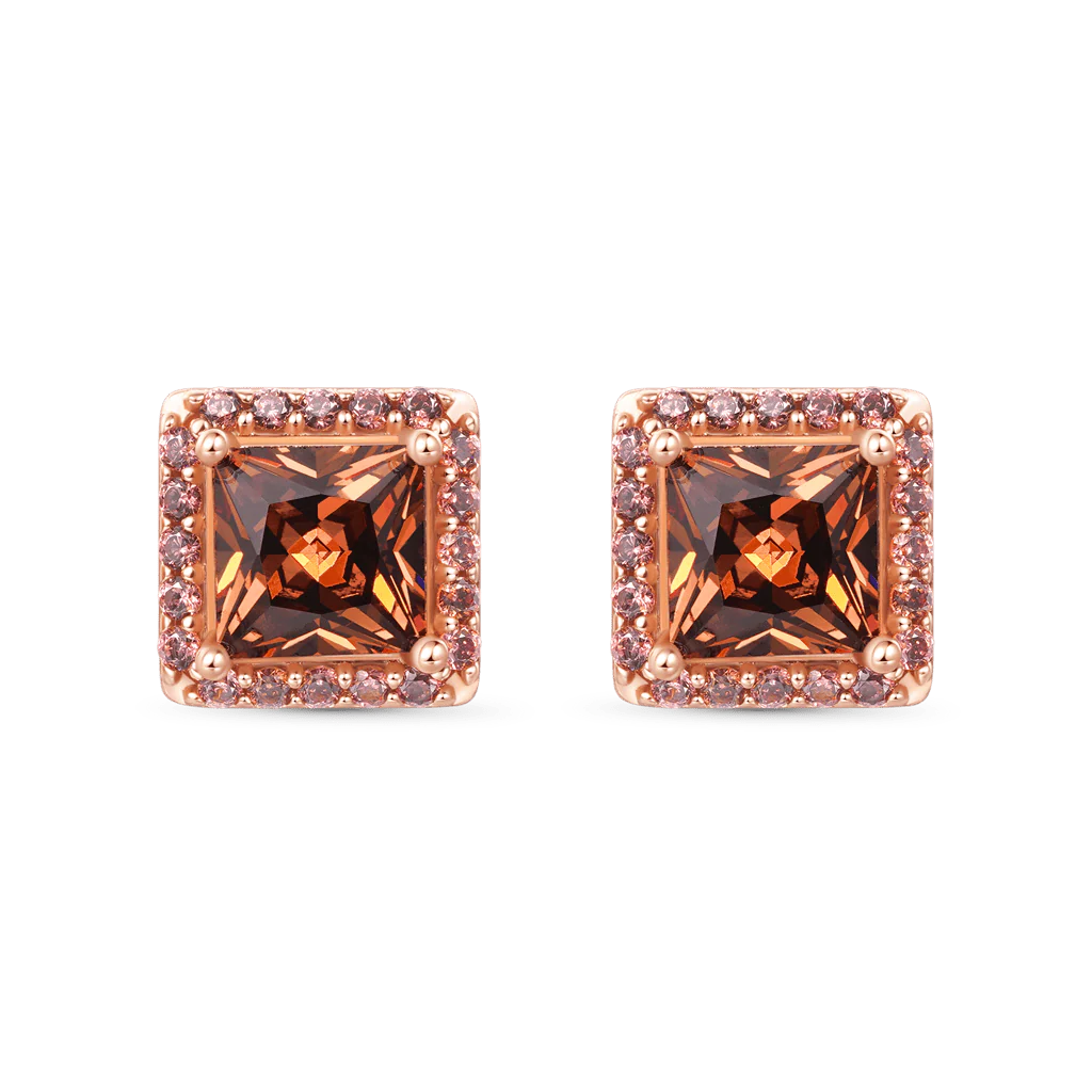Gnoce Sparkle Princess Cut Hola Stud Earrings Platinum-plated Silver Blend