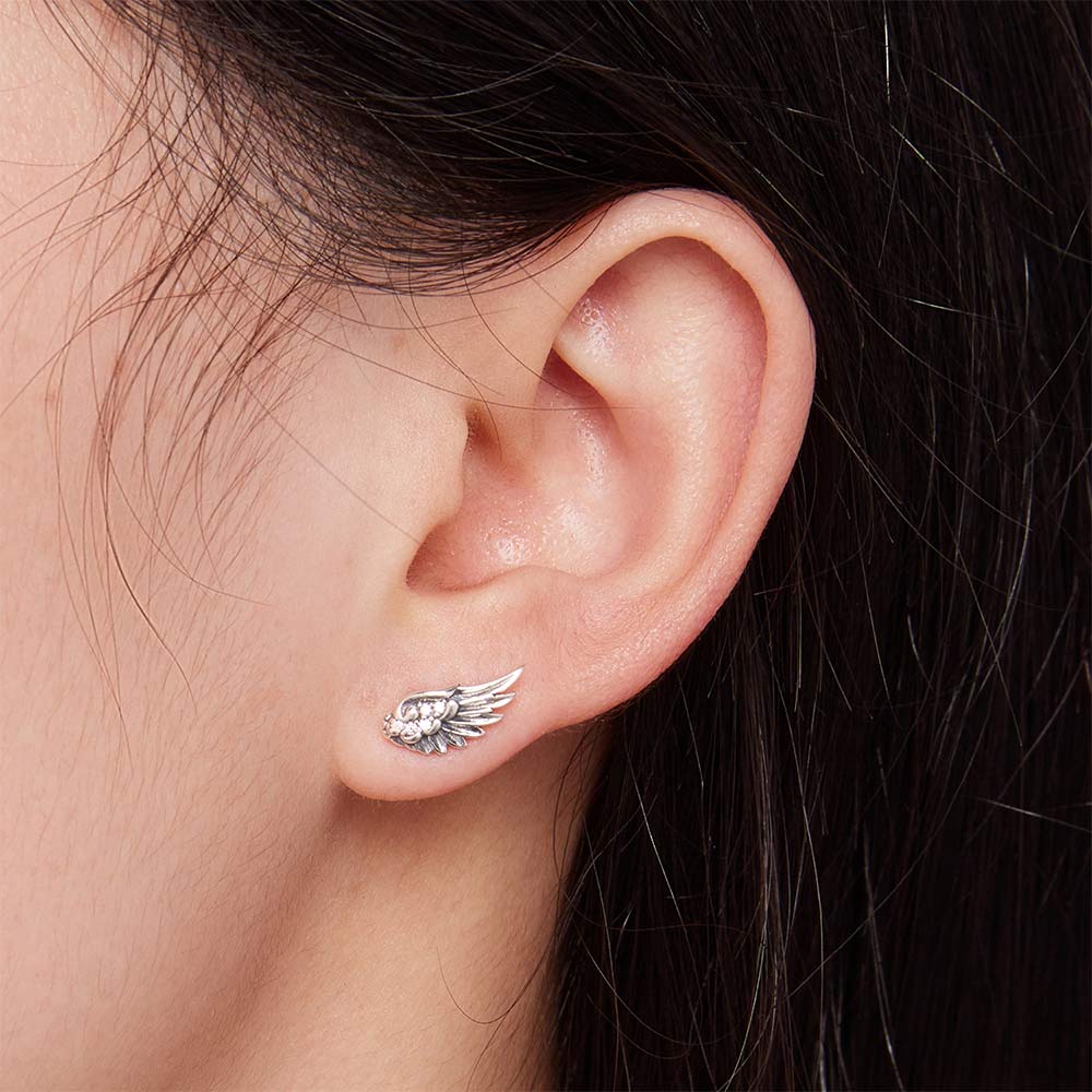 Gnoce Sparkling Angel Wing Stud Earrings - Image 5