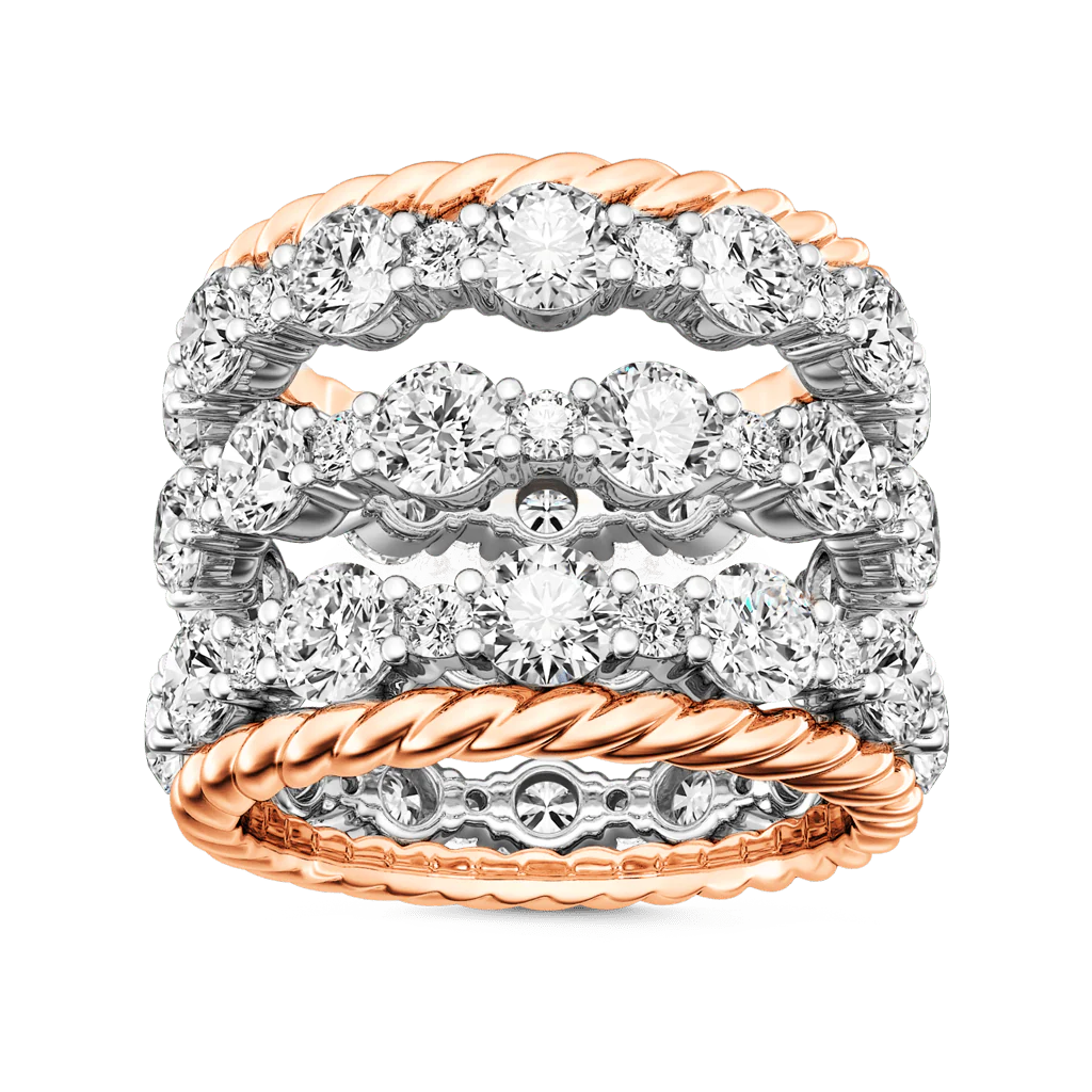 Gnoce Two-tone Paved Trio Ring Set Platinum-plated Silver Blend