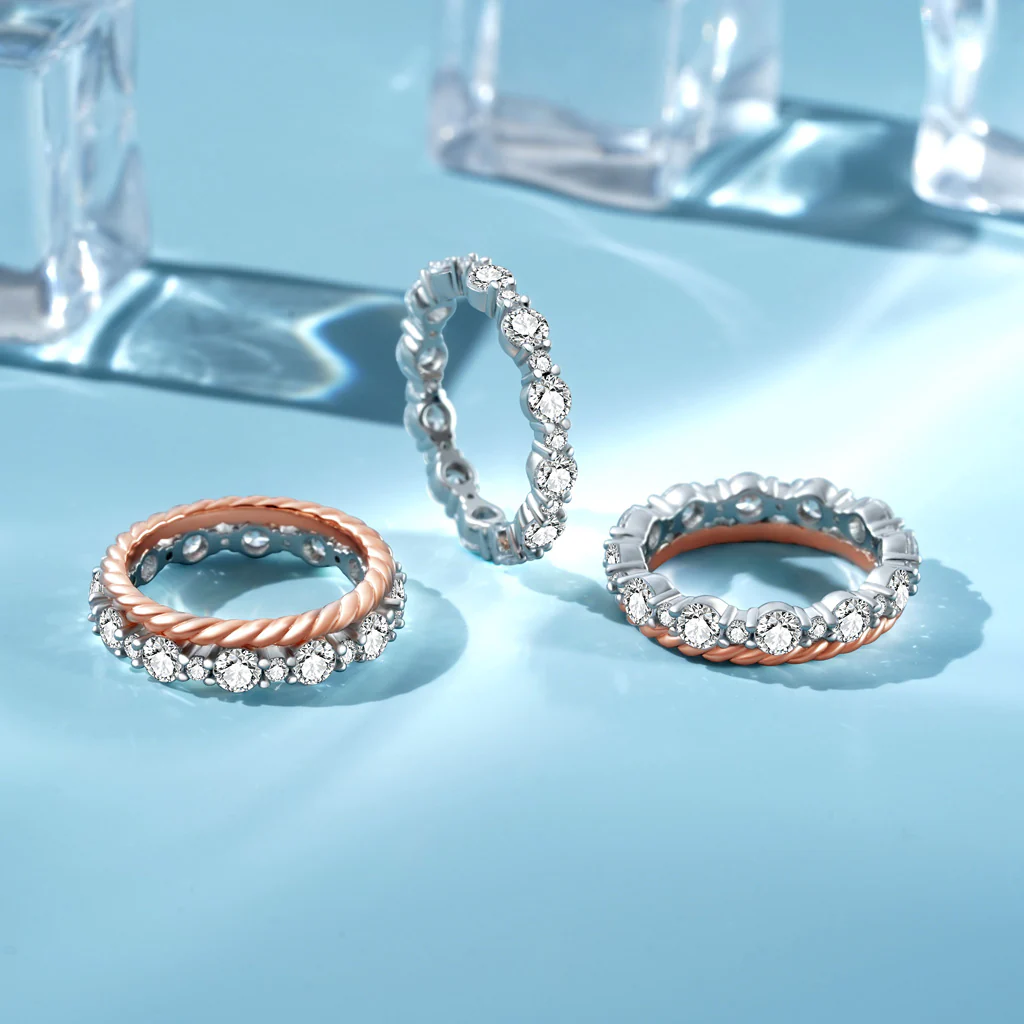 Gnoce Two-tone Paved Trio Ring Set Platinum-plated Silver Blend - Image 5