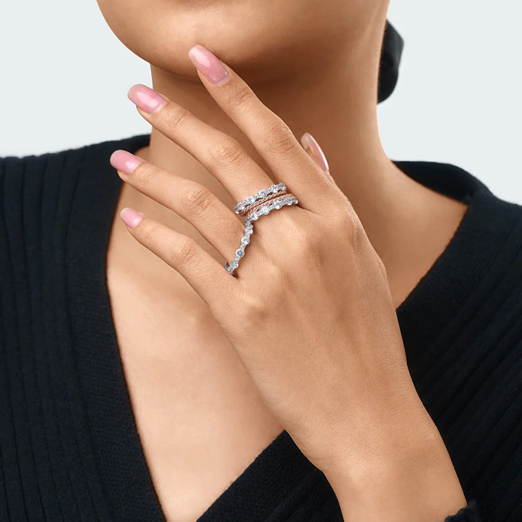 Gnoce Two-tone Paved Trio Ring Set Platinum-plated Silver Blend - Image 7