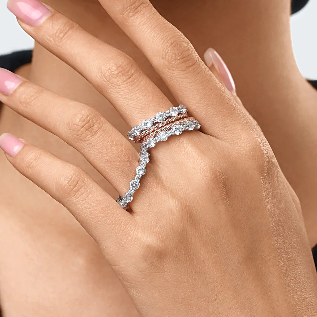 Gnoce Two-tone Paved Trio Ring Set Platinum-plated Silver Blend - Image 8