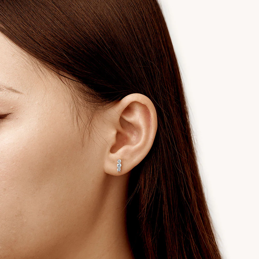 Gnoce Stacked Diamond Stud Earrings Platinum-plated Silver Blend - Image 5