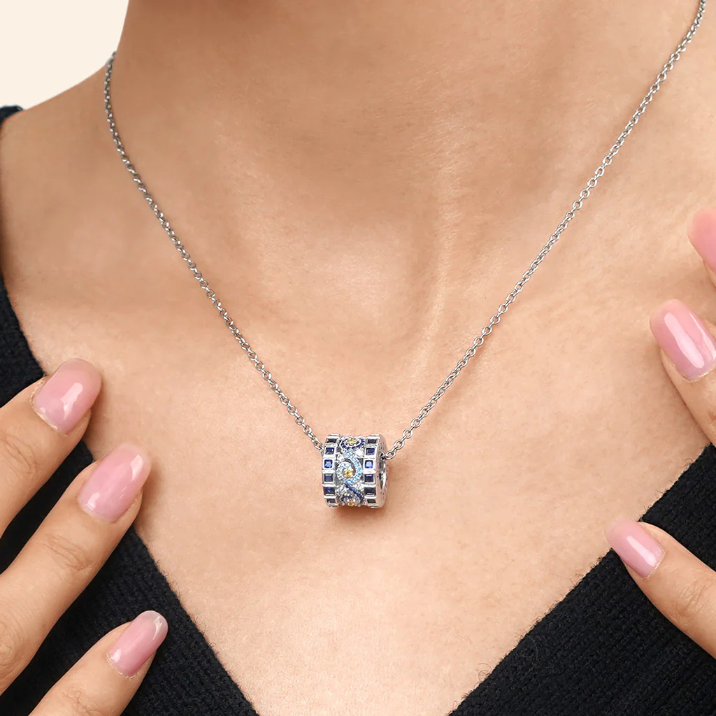Gnoce Starry Night Drum Necklace Platinum-plated Silver Blend - Image 4
