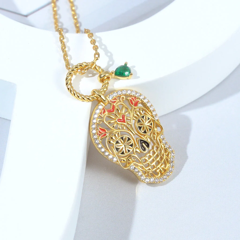 Gnoce Sugar Skull Twisted Rope Necklace Platinum-plated Silver Blend - Image 3