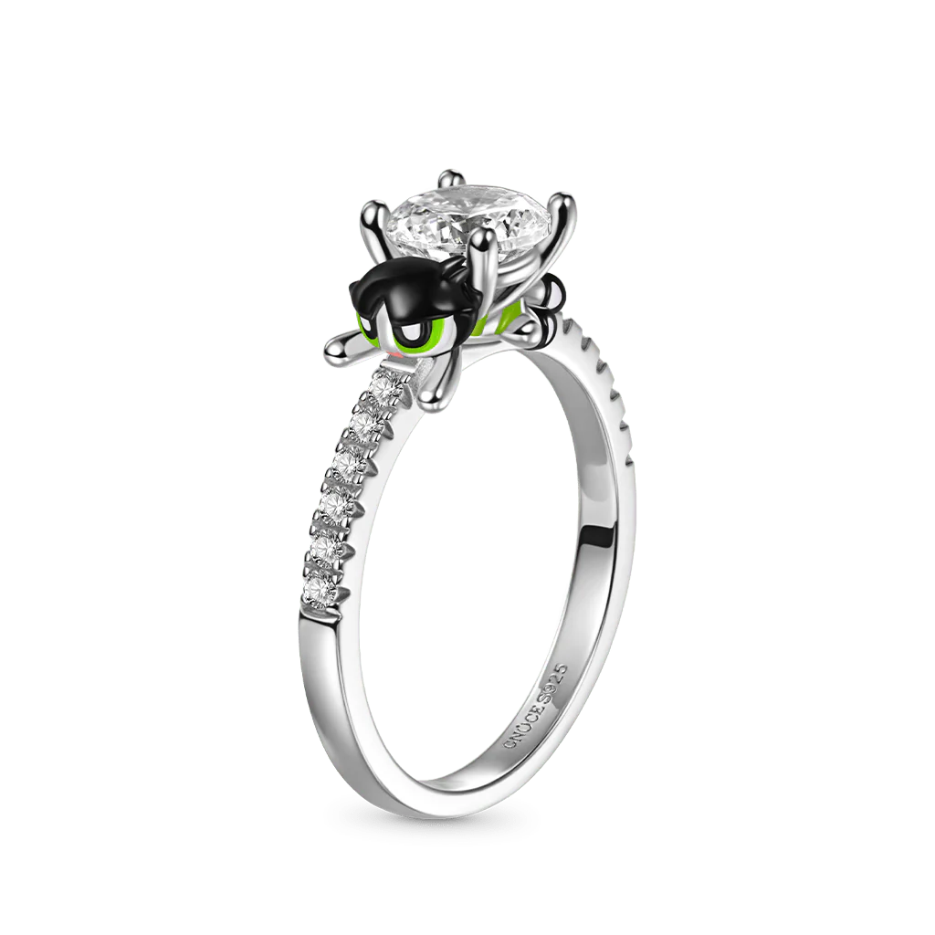 Gnoce The Powerpuff Girls Buttercup Embraces Moissanite Round Cut Ring
