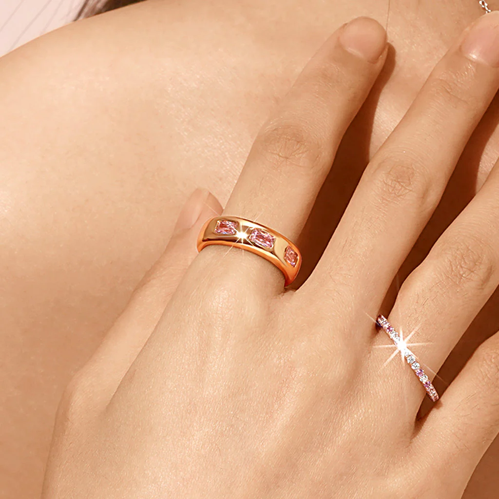 Gnoce Triple Morganite Bezel Ring Platinum-plated Silver Blend - Image 6