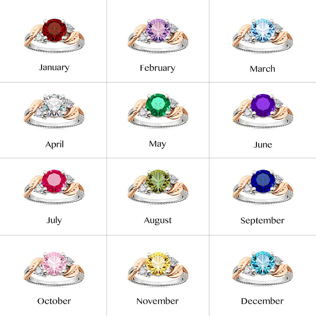 Gnoce Two-tone Three Stone Twisting Birthstone Ring - Image 5
