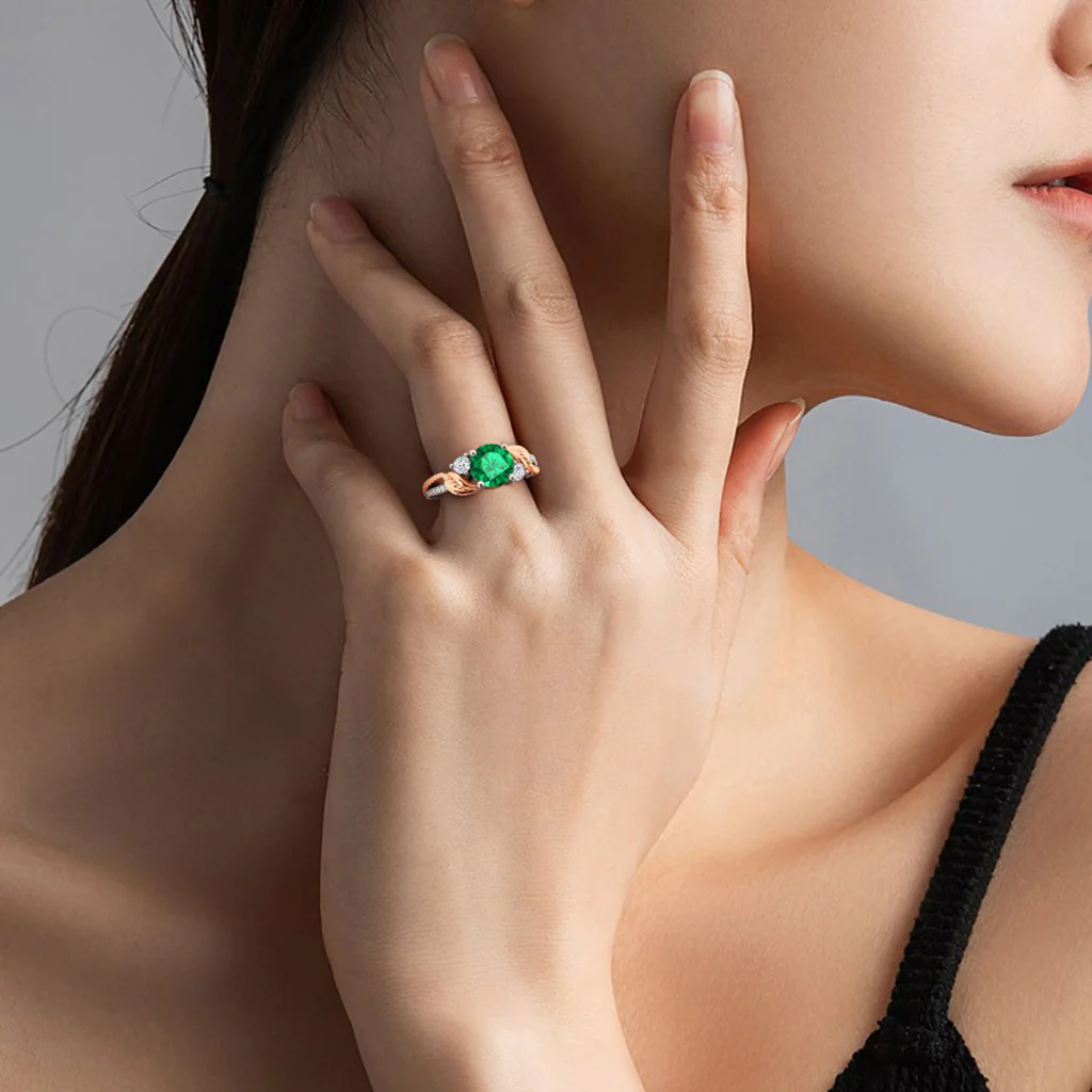 Gnoce Two-tone Three Stone Twisting Birthstone Ring - Image 6