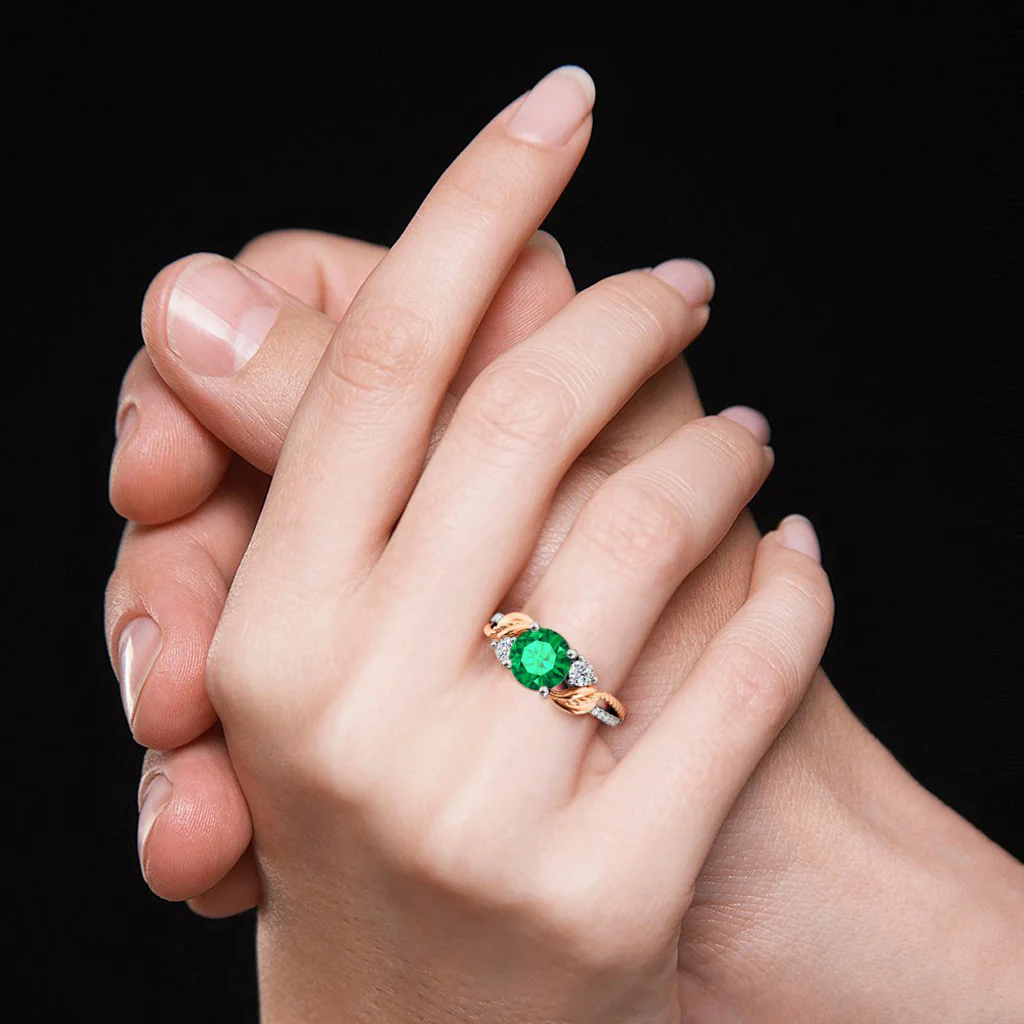 Gnoce Two-tone Three Stone Twisting Birthstone Ring - Image 7