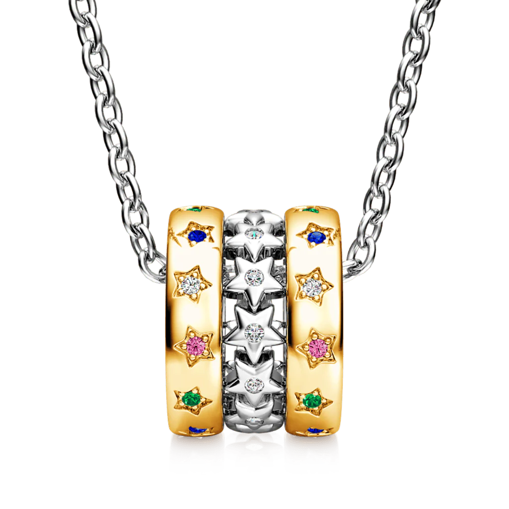 Gnoce Twinkle Stars Drum Necklace Platinum-plated Silver Blend - Image 2