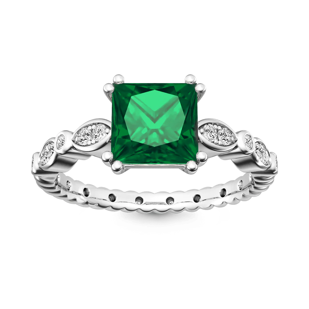 Gnoce Princess Cut Emerald Ring Platinum-plated Silver Blend