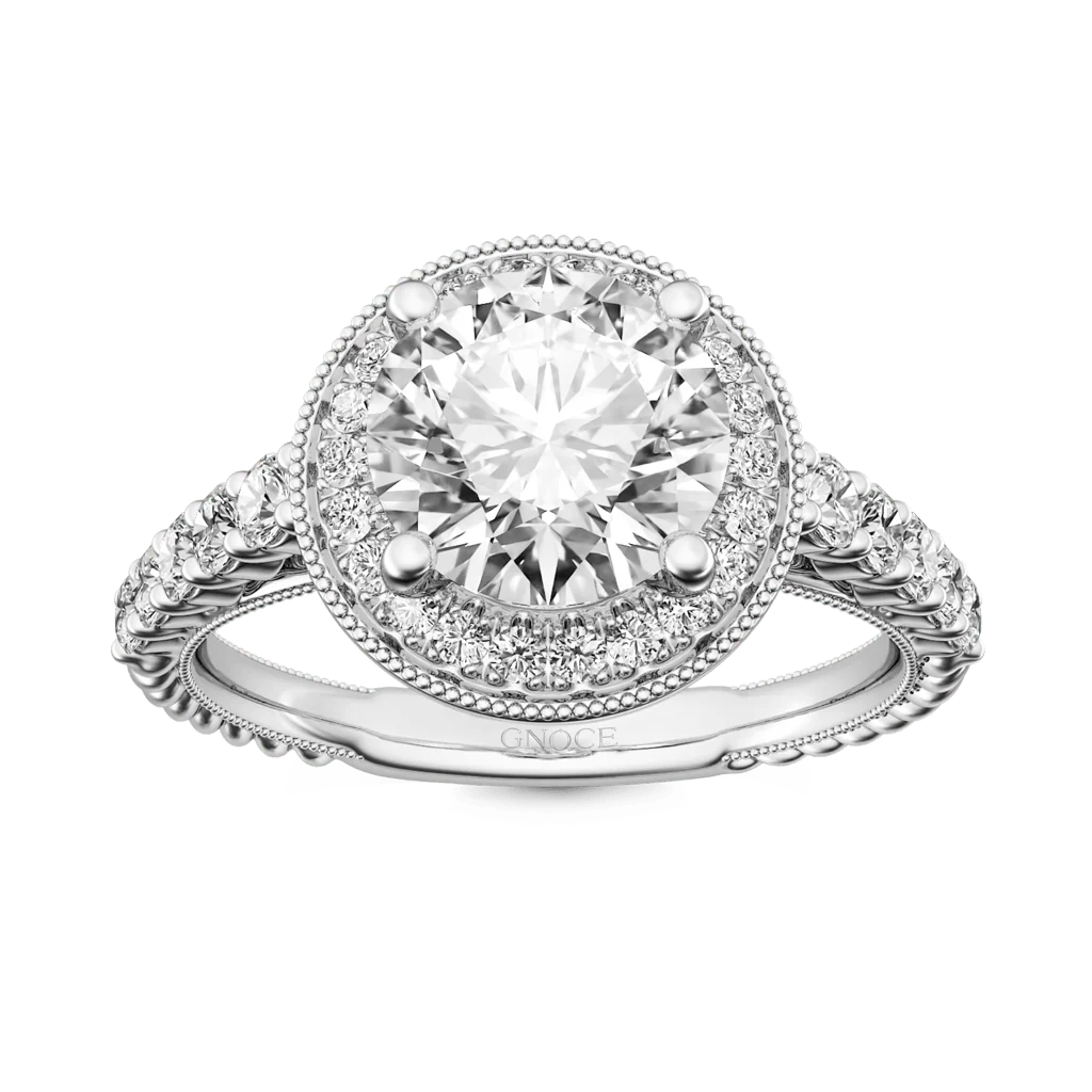 Gnoce Round Cut Halo Milgrain Ring Platinum-plated Silver Blend