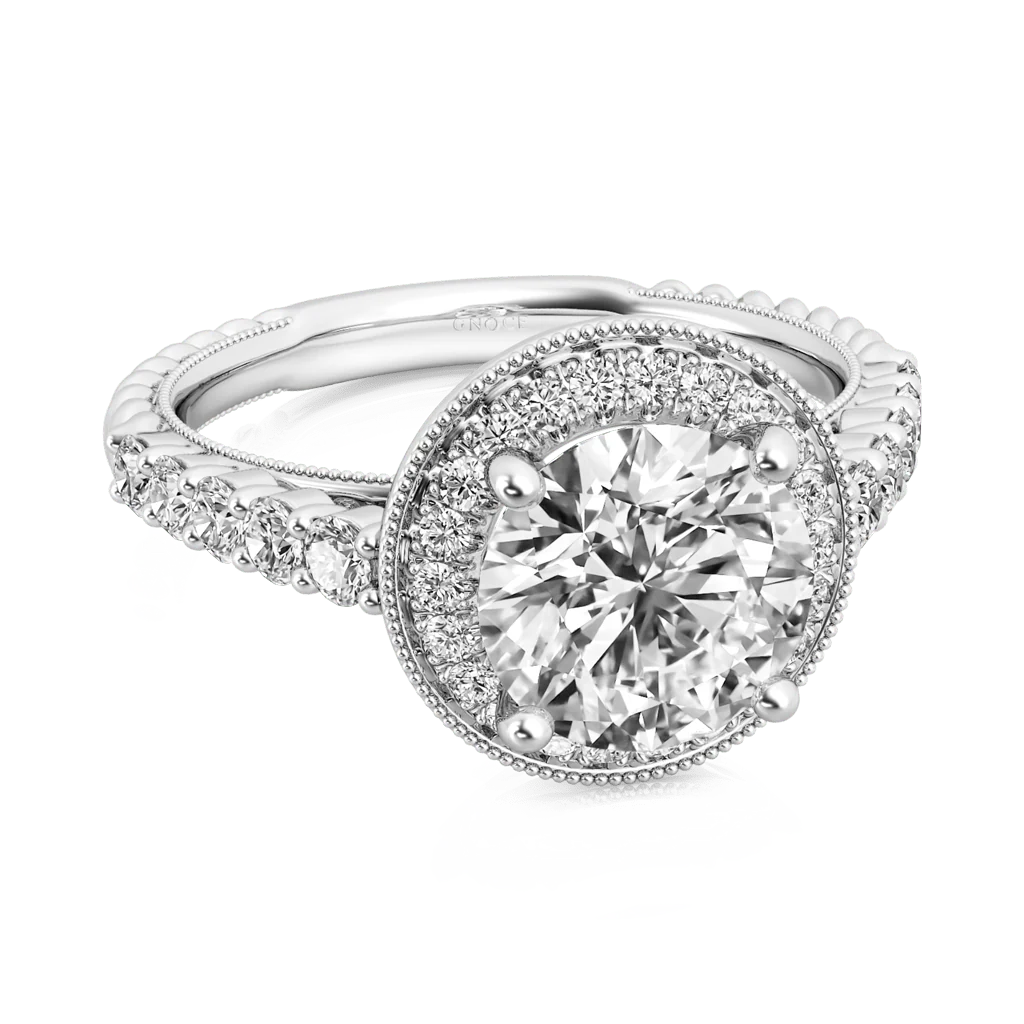 Gnoce Round Cut Halo Milgrain Ring Platinum-plated Silver Blend - Image 3