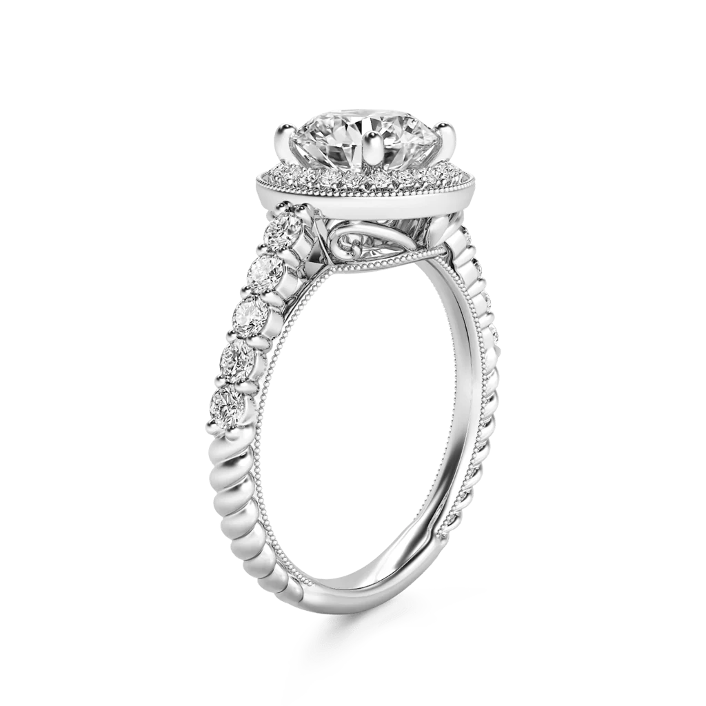 Gnoce Round Cut Halo Milgrain Ring Platinum-plated Silver Blend - Image 4