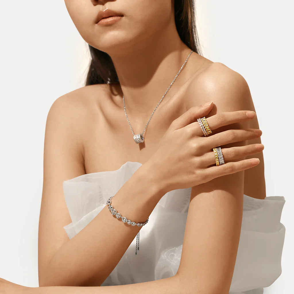 Gnoce White Topaz Baguette Cut Ring Platinum-plated Silver Blend - Image 6