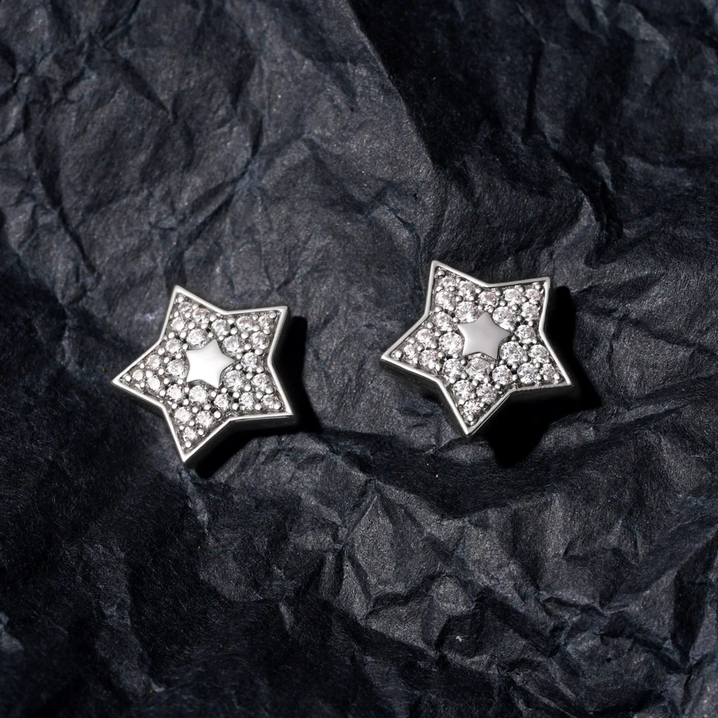 Gnoce White Topaz Pave Star Stud Earrings Platinum-plated Silver Blend - Image 3