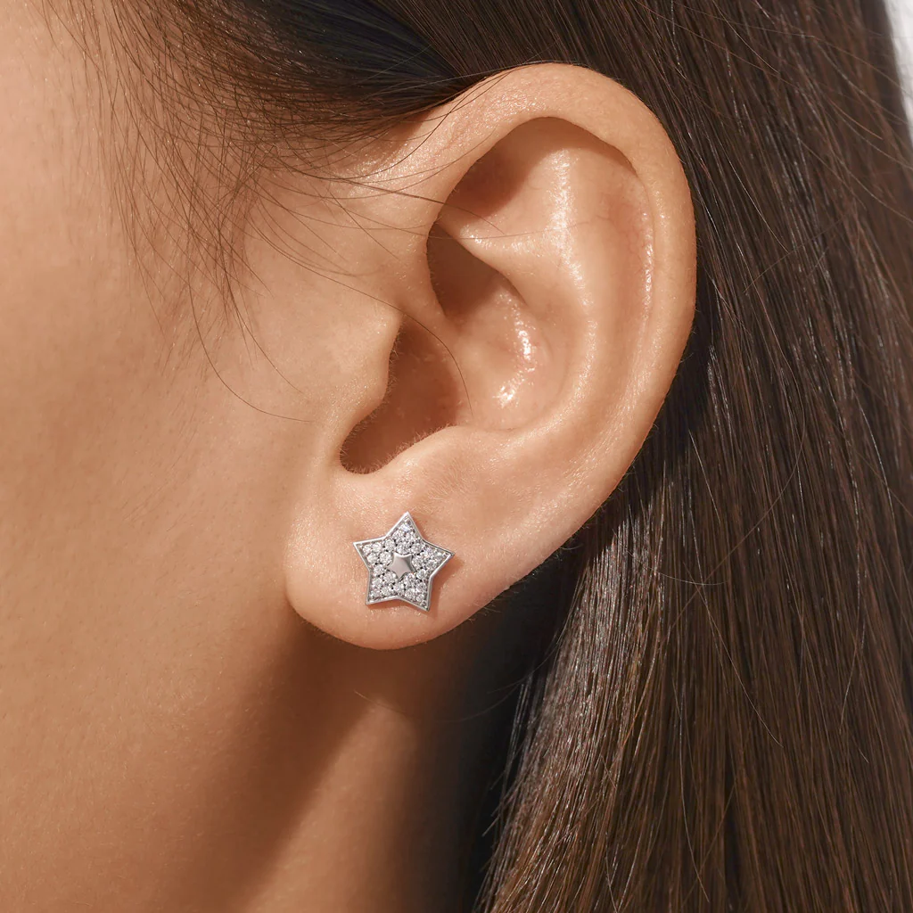 Gnoce White Topaz Pave Star Stud Earrings Platinum-plated Silver Blend - Image 4