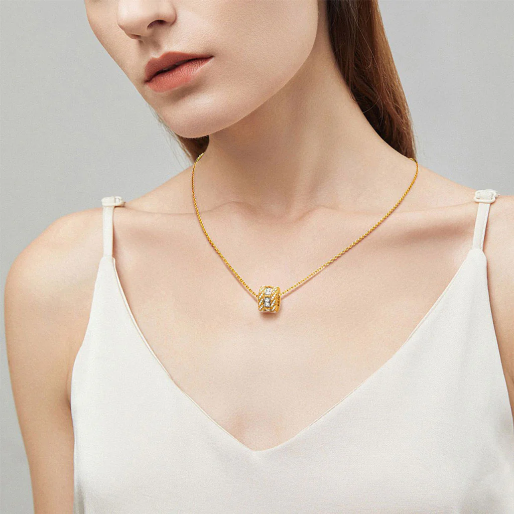 Gnoce X-unknow Paved Twisted Drum Necklace Platinum-plated Silver Blend - Image 4