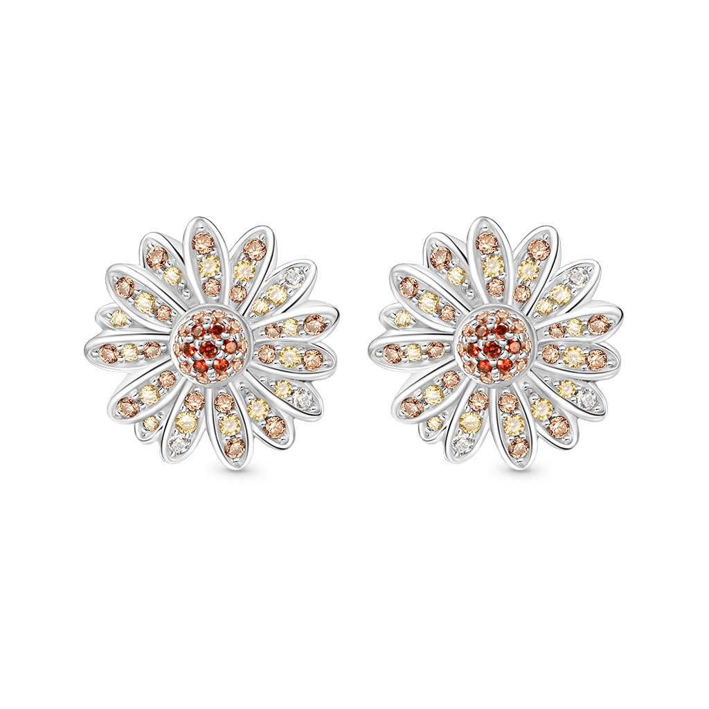 Gnoce Yellow Citrine Daisy Stud Earrings Platinum-plated Silver Blend