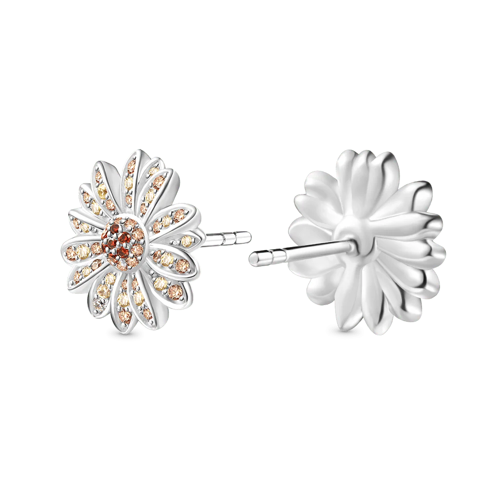 Gnoce Yellow Citrine Daisy Stud Earrings Platinum-plated Silver Blend - Image 2