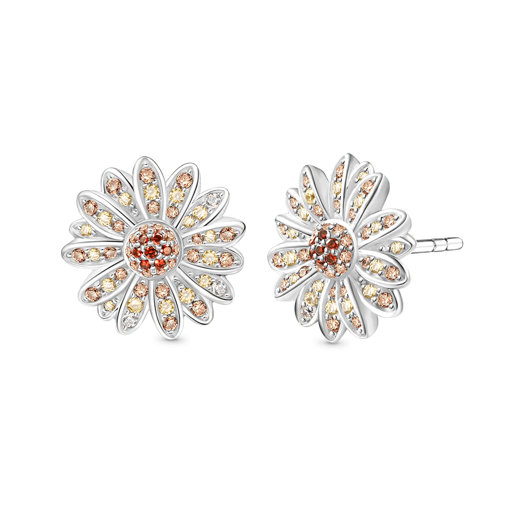 Gnoce Yellow Citrine Daisy Stud Earrings Platinum-plated Silver Blend - Image 3
