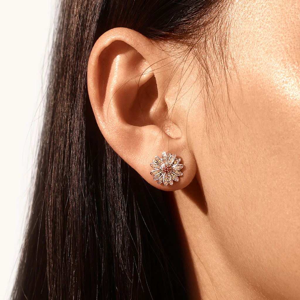 Gnoce Yellow Citrine Daisy Stud Earrings Platinum-plated Silver Blend - Image 4