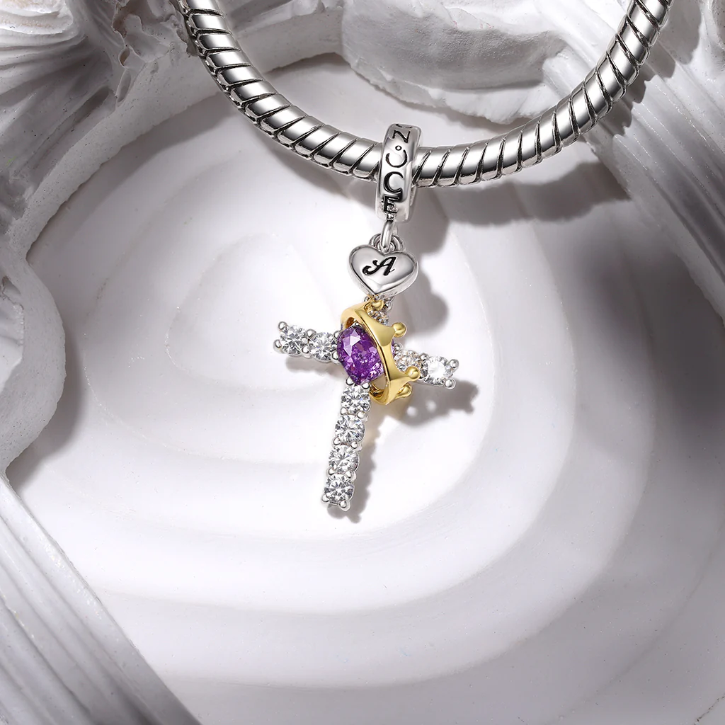 Gnoce Crown of Thorns Nail Cross Charm Platinum-plated Silver Blend - Image 5