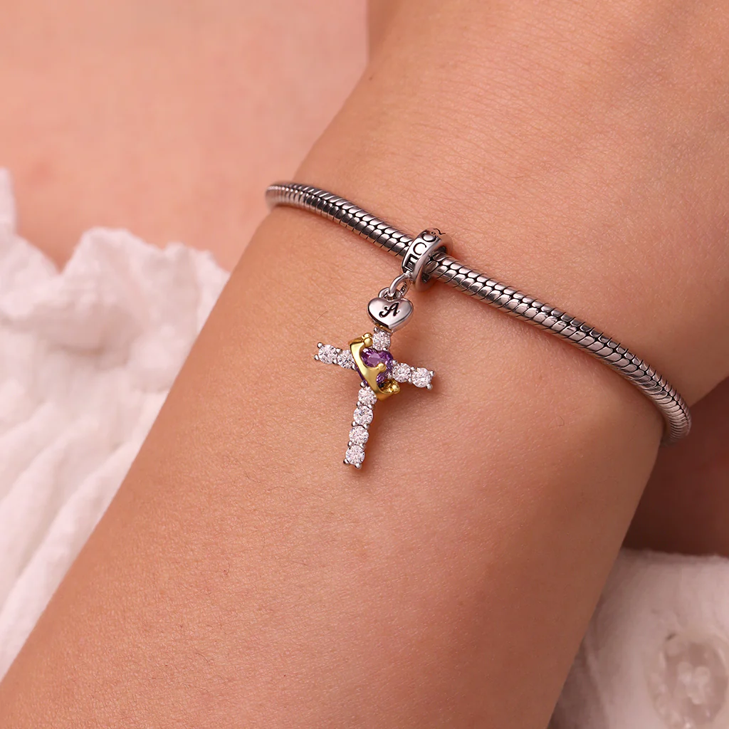 Gnoce Crown of Thorns Nail Cross Charm Platinum-plated Silver Blend - Image 7
