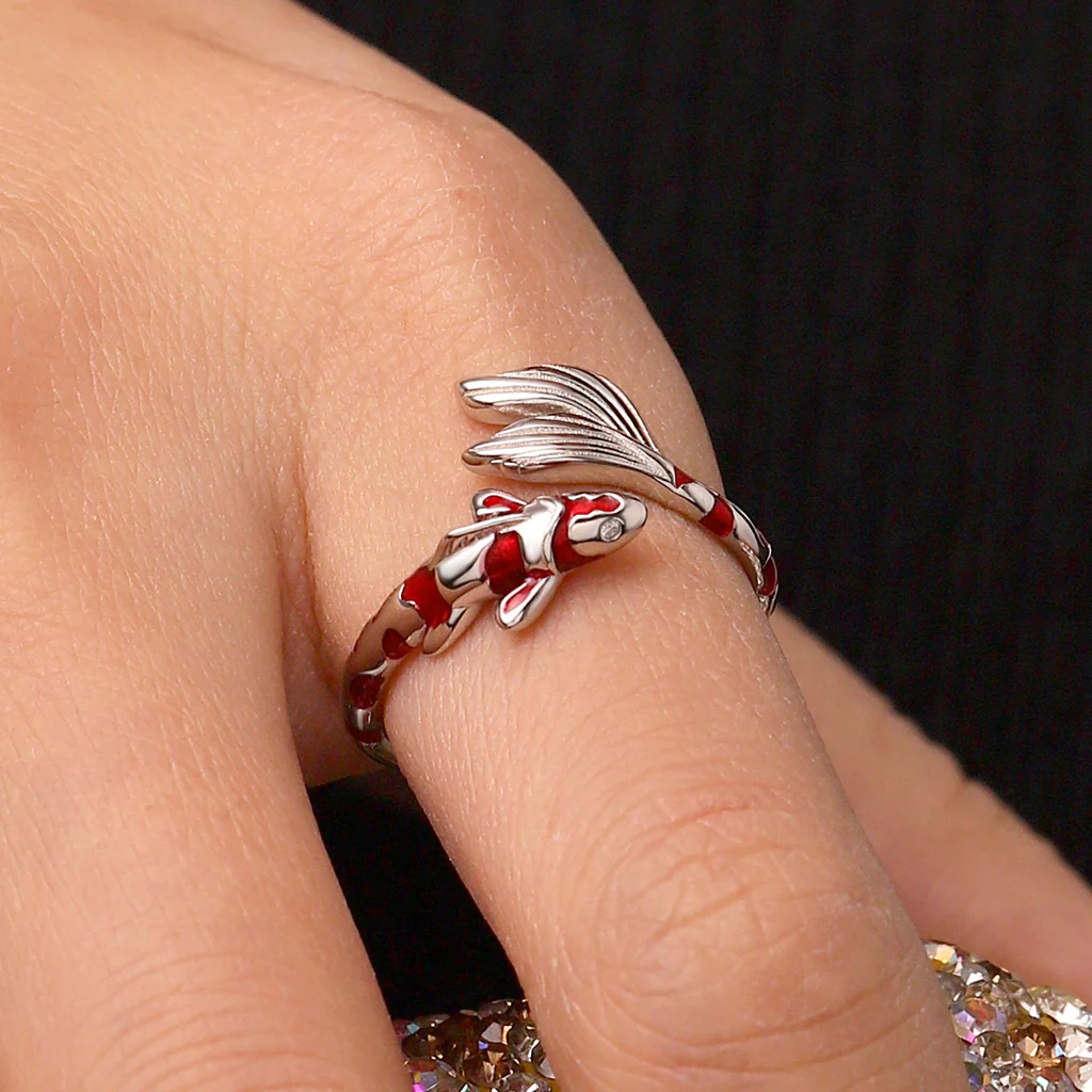 Gnoce Adjustable Good Luck Koi Fish Fortune Ring - Image 5