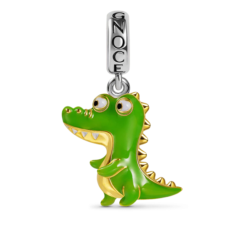 Gnoce Green Alligator Charm Platinum-plated Silver Blend