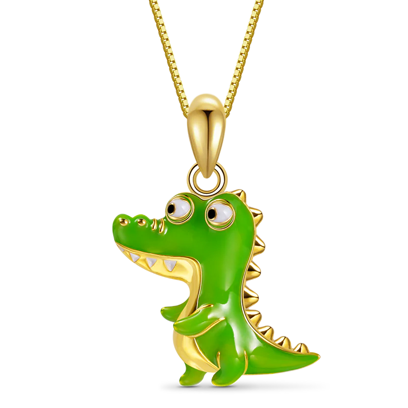 Gnoce Green Crocodile Necklace Platinum-plated Silver Blend