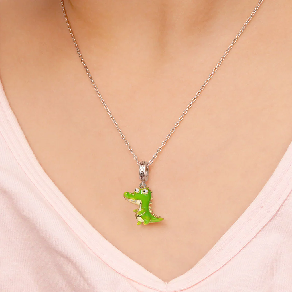 Gnoce Green Crocodile Necklace Platinum-plated Silver Blend - Image 4