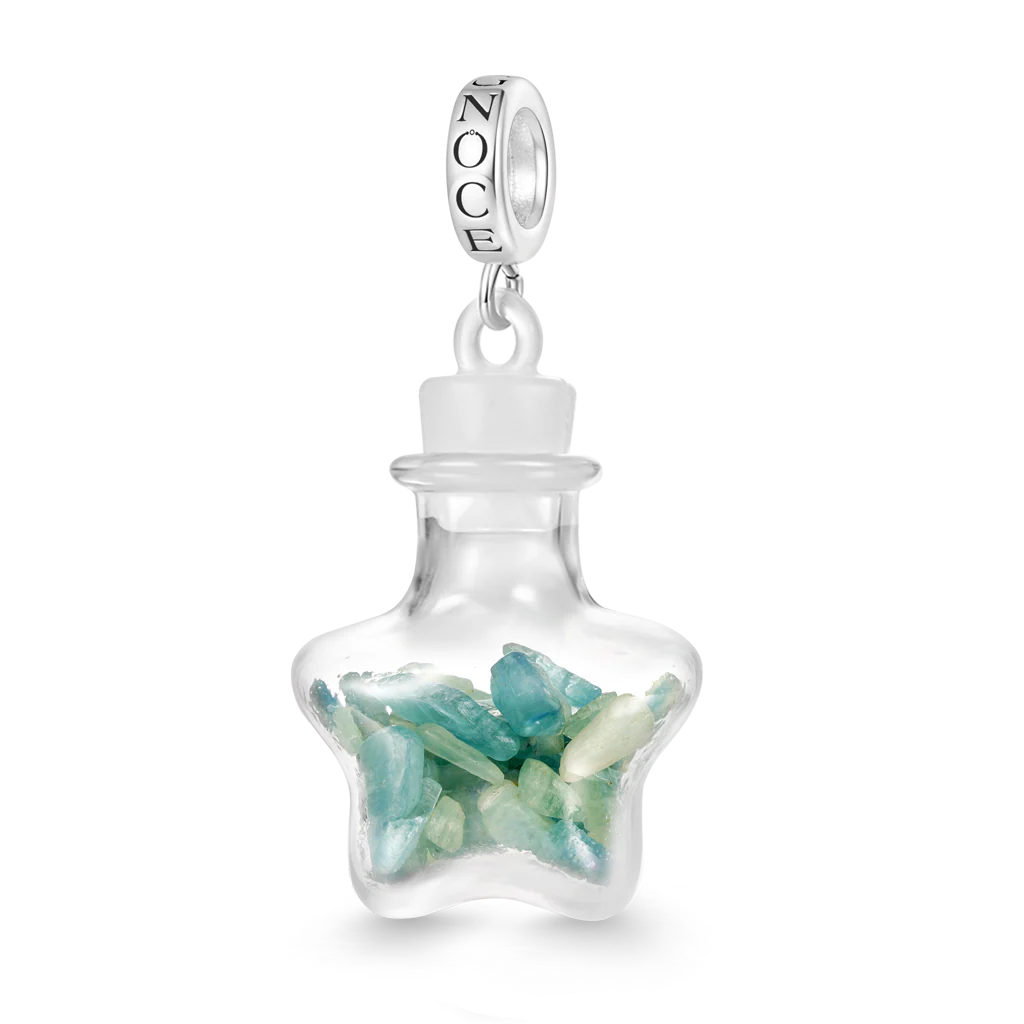 Gnoce Green Emerald Crystal Glass Bottle Charm Platinum-plated Silver Blend