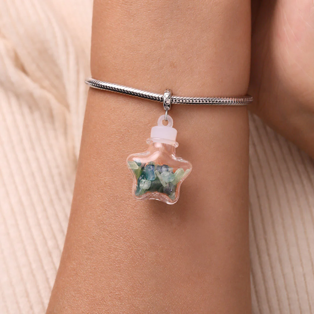 Gnoce Green Emerald Crystal Glass Bottle Charm Platinum-plated Silver Blend - Image 5