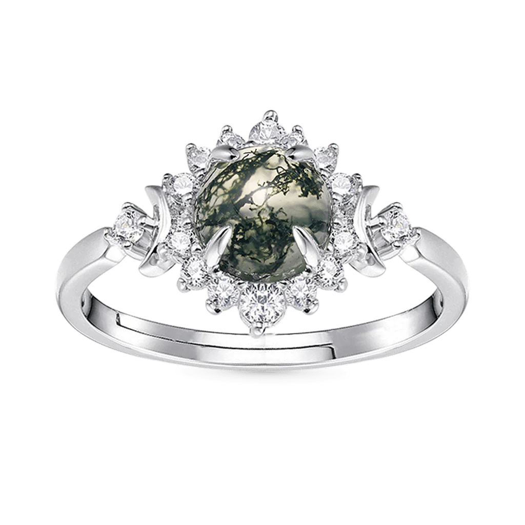 Gnoce Green Moss Agate Adjustable Ring - Image 2