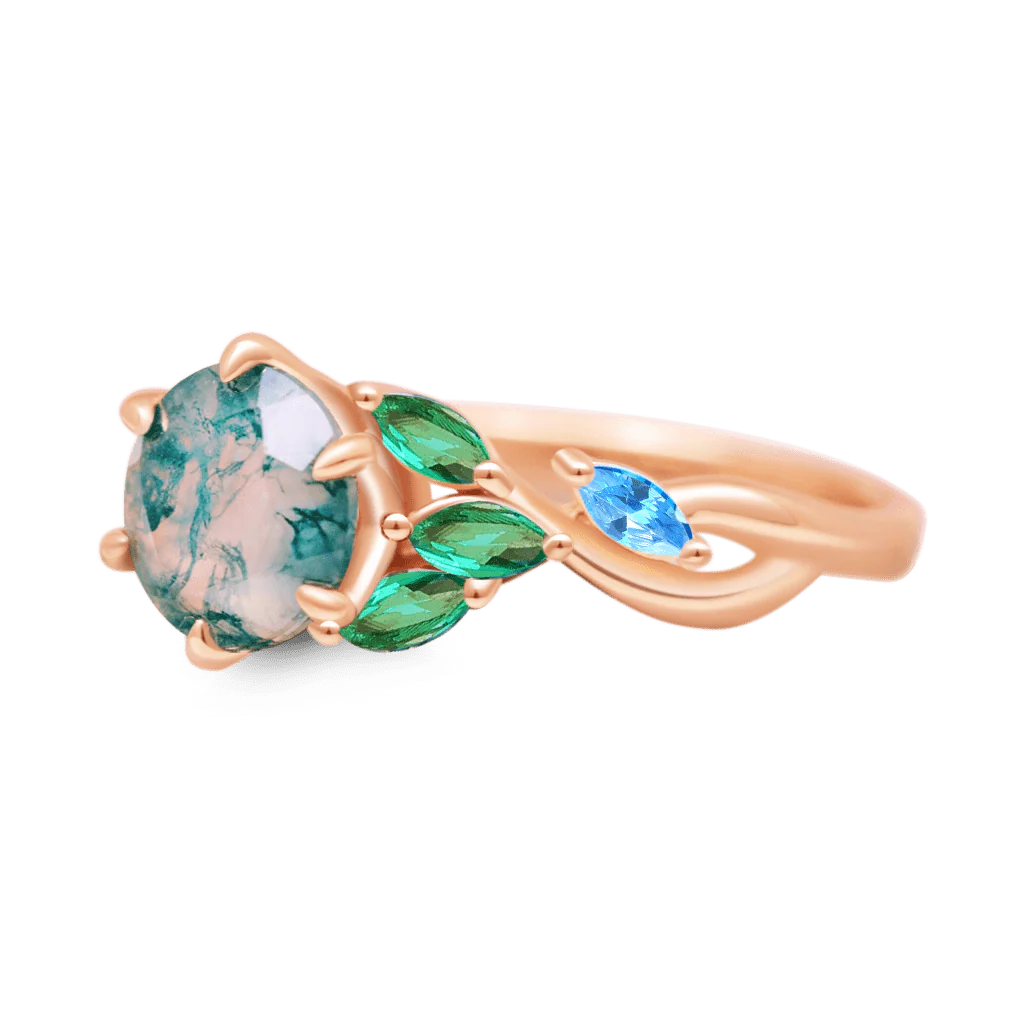 Gnoce Garden Green Moss Agate Fire Opal Ring Platinum-plated Silver Blend
