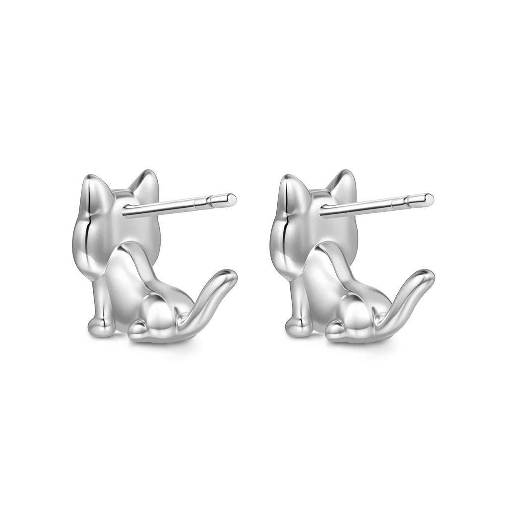 Gnoce Grumpy Cat Stud Earrings Platinum-plated Silver Blend - Image 4