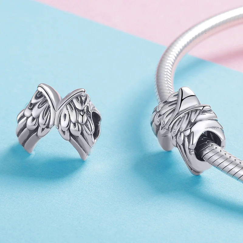 Retro Guardian Wings Charm Bead 925 Sterling Silver - Image 2