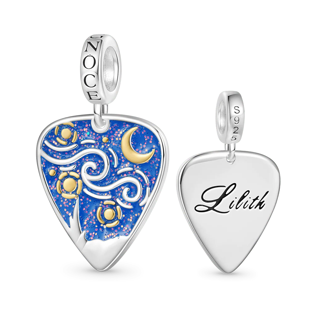 Gnoce Engravable Starry Sky Guitar Pick Charm Platinum-plated Silver Blend