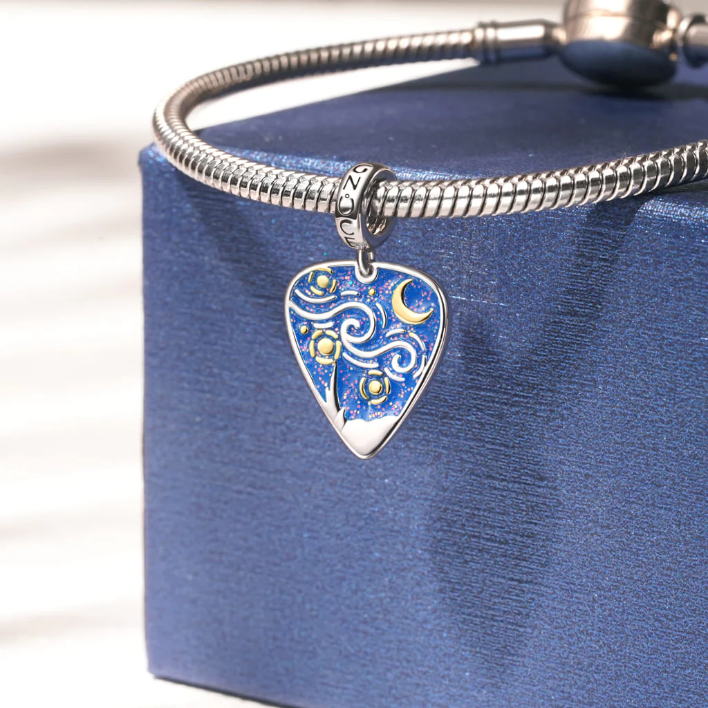 Gnoce Engravable Starry Sky Guitar Pick Charm Platinum-plated Silver Blend - Image 2