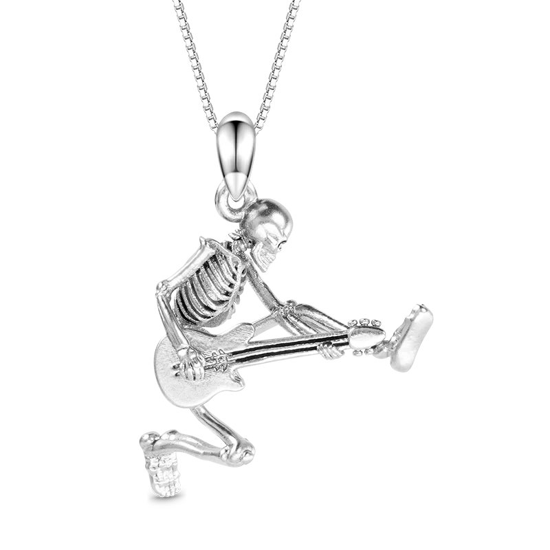 Gnoce Guitar Rock Skull Necklace Platinum-plated Silver Blend