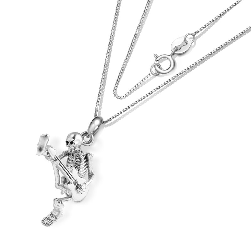 Gnoce Guitar Rock Skull Necklace Platinum-plated Silver Blend - Image 2