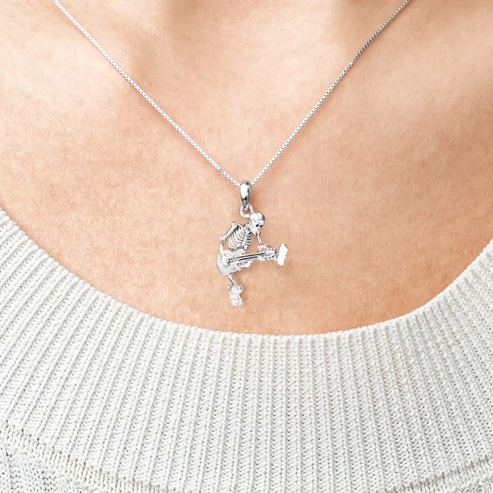 Gnoce Guitar Rock Skull Necklace Platinum-plated Silver Blend - Image 4