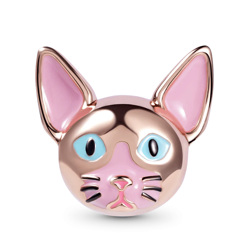 Sphynx Hairless Cat Charm Bead Sterling Silver