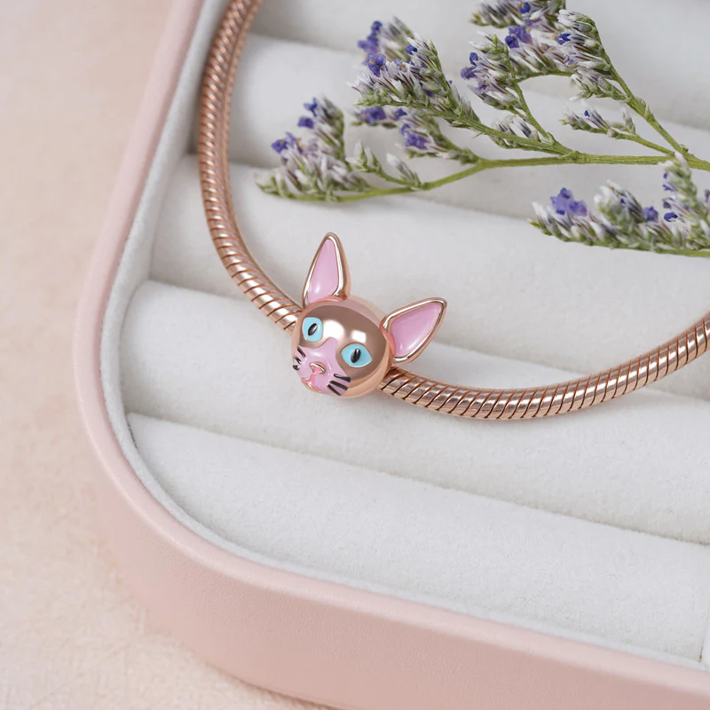Sphynx Hairless Cat Charm Bead Sterling Silver - Image 2