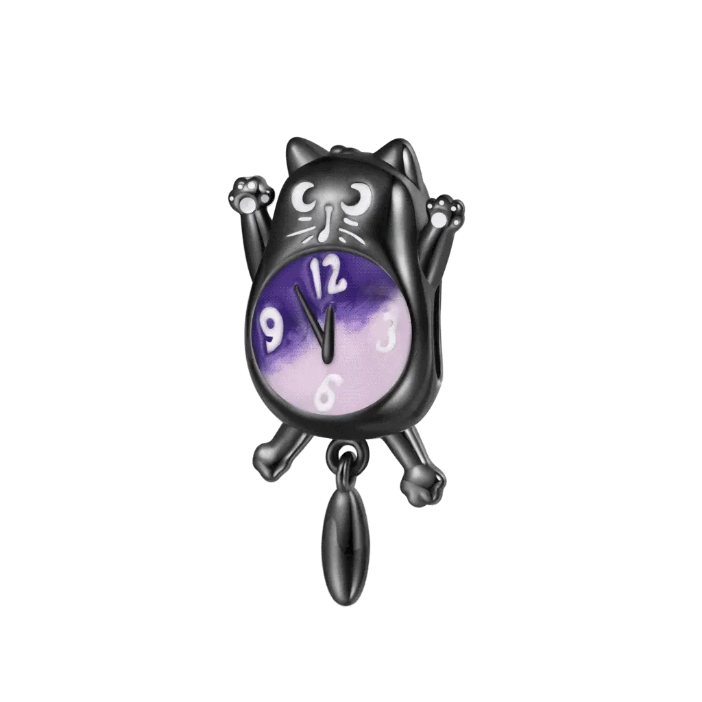 Gnoce Halloween Glow-in-the-Dark Black Cat Clock Charm Platinum-plated Silver Blend