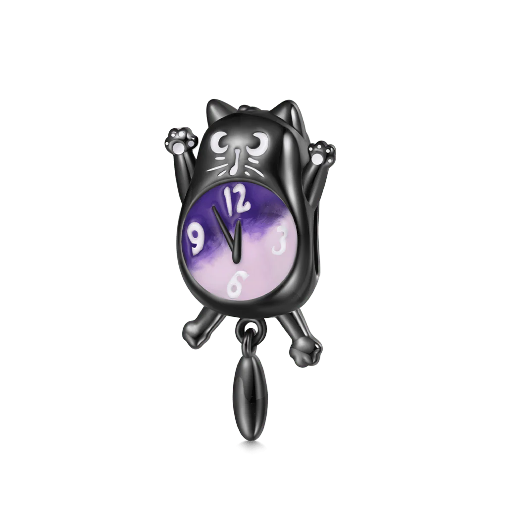 Gnoce Halloween Glow-in-the-Dark Black Cat Clock Charm Platinum-plated Silver Blend - Image 2